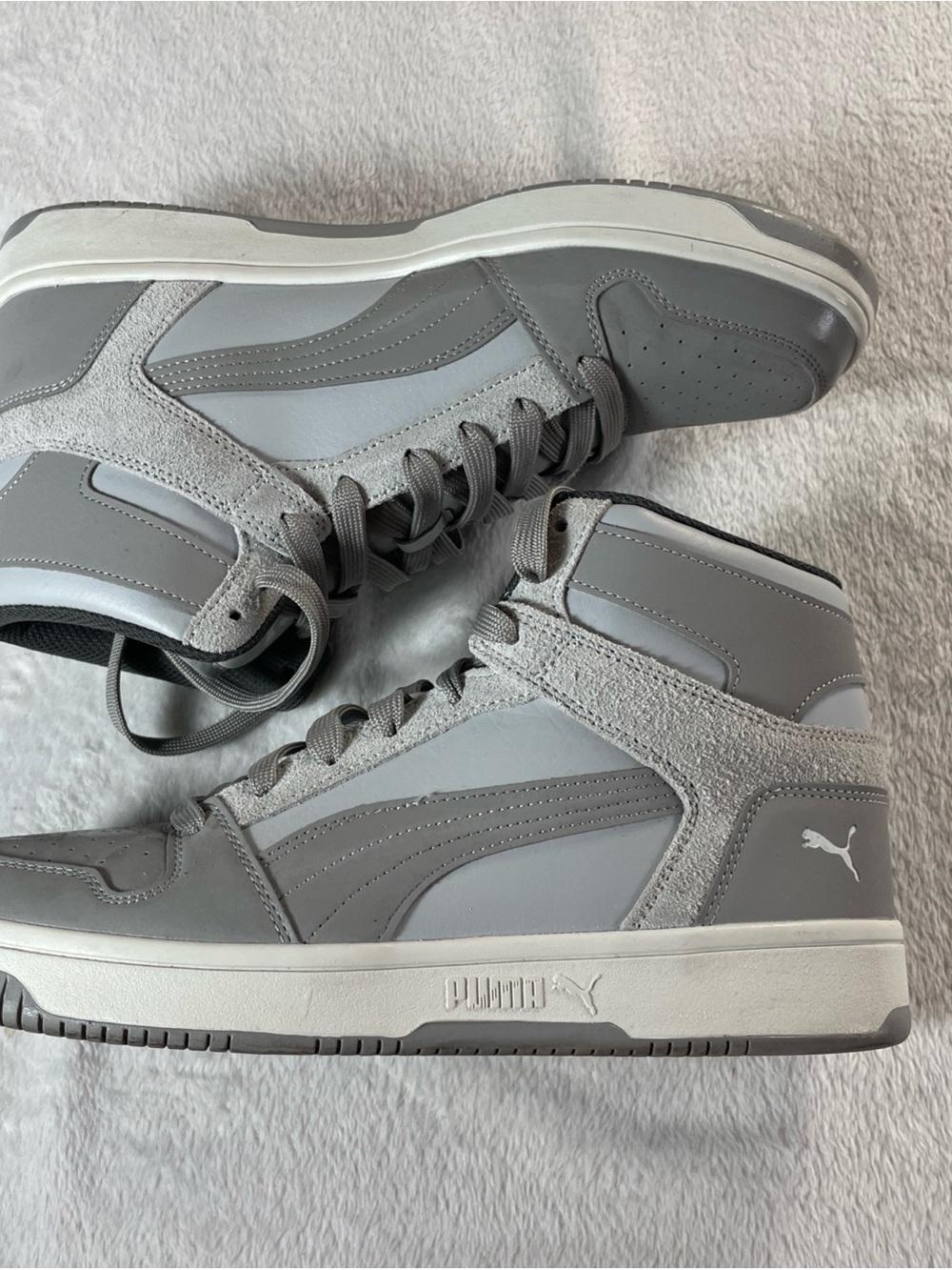 PUMA Rebound Layup Scruff High Top Mens Grey Sneakers Casual Shoes Sz 11